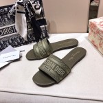 Dior Dway Slide Multicolor Embroidered Cotton Green Color