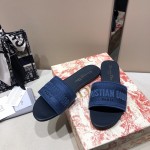 Dior Dway Slide Multicolor Embroidered Cotton Navy