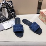 Dior Dway Slide Multicolor Embroidered Cotton Navy