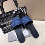 Dior Dway Slide Multicolor Embroidered Cotton Navy