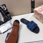 Dior Dway Slide Multicolor Embroidered Cotton Navy