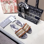 Dior Dway Slide Multicolor Embroidered Cotton Tan