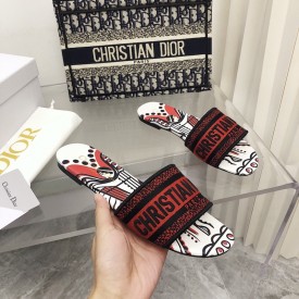 Dior Dway Slide Embroidered Cotton with Black and Red Cupidon Motif