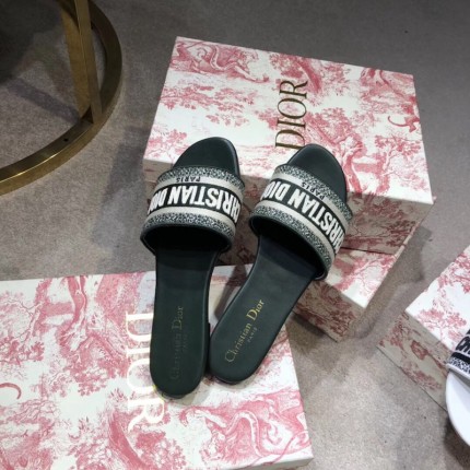 Dior Dway Slide Embroidered Cotton Green