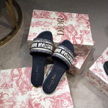 Dior Dway Slide Embroidered Cotton Navy