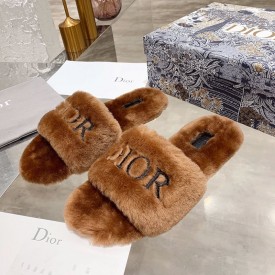 Dior Fur Women Slides Brown