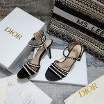 Dior Gem Heeled Sandal Cotton Embroidered with Black-Tone