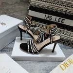 Dior Gem Heeled Sandal Cotton Embroidered with Black-Tone