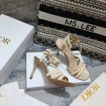 Dior Gem Heeled Sandal Cotton Embroidered with Gold-Tone