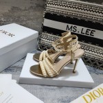 Dior Gem Heeled Sandal Cotton Embroidered with Gold-Tone