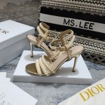 Dior Gem Heeled Sandal Cotton Embroidered with Gold-Tone