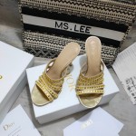 Dior Gem Heeled Slide Gold-Tone Cotton Embroidered with Metallic Thread and Square Strass