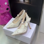 Dior J'Adior Slingback Pump White Macramé Embroidered Cotton