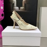 Dior J'Adior Slingback Pump White Macramé Embroidered Cotton