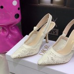 Dior J'Adior Slingback Pump White Macramé Embroidered Cotton