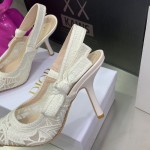 Dior J'Adior Slingback Pump White Macramé Embroidered Cotton