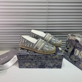 Dior Oblique Embroidered Cotton Espadrille Grey