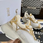 Dior Vibe Sneaker White Mesh and Gold-Tone Leather