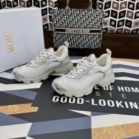 Dior Vibe Sneaker White Mesh and SIlver-Tone Leather