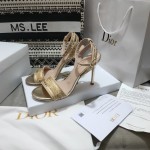 Dior Dway Heeled Sandal Gold-Tone Cotton Embroidered