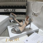 Dior Dway Heeled Sandal Silver-Tone Cotton Embroidered