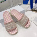 Dior Dway Slide Cornflower Pink Embroidered Cotton with Micro Houndstooth Motif