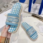 Dior Dway Slide Cornflower Blue Embroidered Cotton with Micro Houndstooth Motif