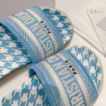 Dior Dway Slide Cornflower Blue Embroidered Cotton with Micro Houndstooth Motif