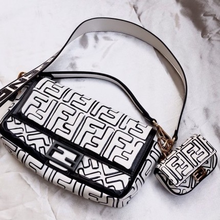 Fendi California Sky Baguette White Nappa Leather FF Print Bag