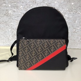 Fendi FF Backpack in Black Nylon / Red