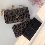 Fendi Wallet on Chain with Pouches Brown FF Leather