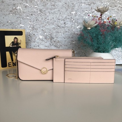 Fendi Wallet on Chain with Pouches Pink Leather