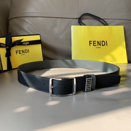 Fendi Leather belt with Pin Buckle Black / Silver 7C0435