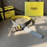 Fendi Leather belt with Pin Buckle Grey / Gold 7C0435