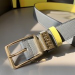 Fendi Leather belt with Pin Buckle Grey / Gold 7C0435