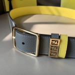 Fendi Leather belt with Pin Buckle Grey / Gold 7C0435