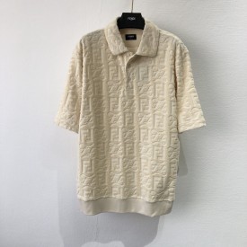 Fendi FF Logo Beige Cotton Polo Shirt