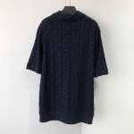 Fendi FF Logo Blue Cotton Polo Shirt