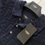 Fendi FF Logo Blue Cotton Polo Shirt