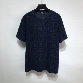 Fendi FF Logo Blue Cotton T shirt