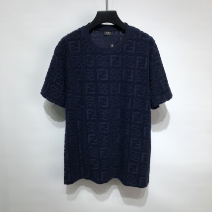 Fendi FF Logo Blue Cotton T shirt