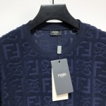 Fendi FF Logo Blue Cotton T shirt