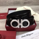 Ferragamo adjustable Gancini belt black croc skin / silver diamond buckle