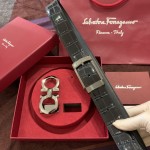 Ferragamo Gancini switch belt box Black Croc skin