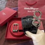 Ferragamo Gancini switch belt box Black Croc skin