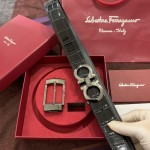 Ferragamo Gancini switch belt box Black Croc skin