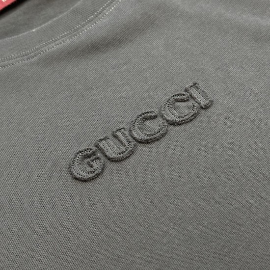 Gucci Embroidered cotton jersey T-shirt Dark Grey