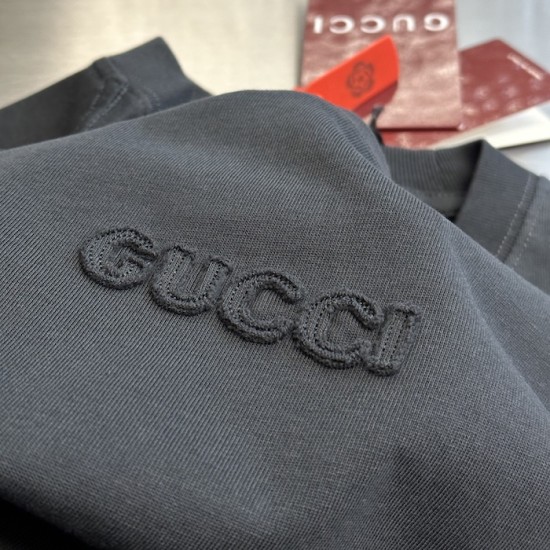 Gucci Embroidered cotton jersey T-shirt Dark Grey