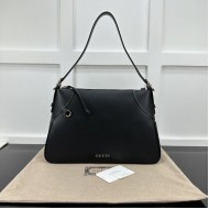 Replica Gucci GG Emblem large shoulder bag black smooth leather