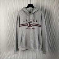 Gucci Printed cotton jersey hooded sweatshirt Grey